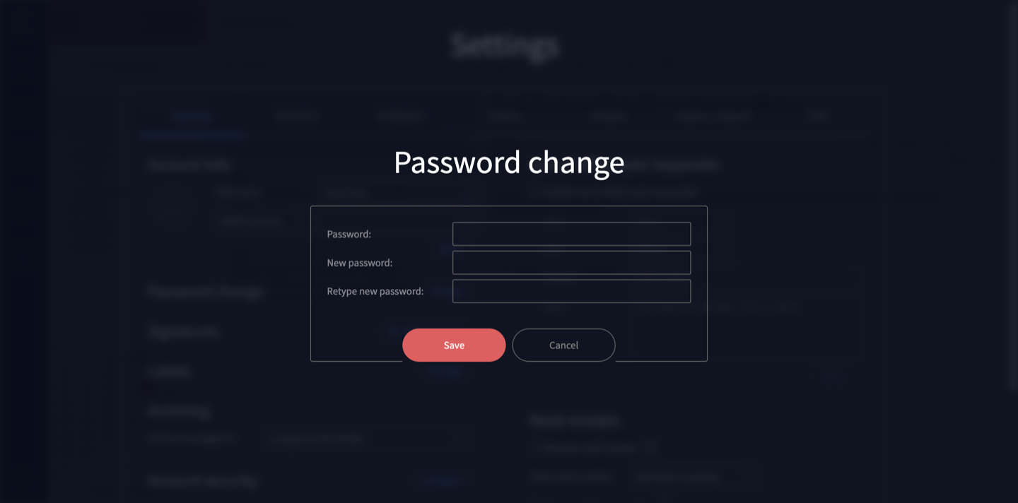 The password change dialog with its three fields