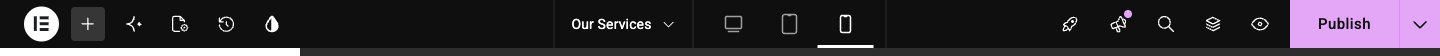 The desktop, tablet and phone icons in the Elementor top bar