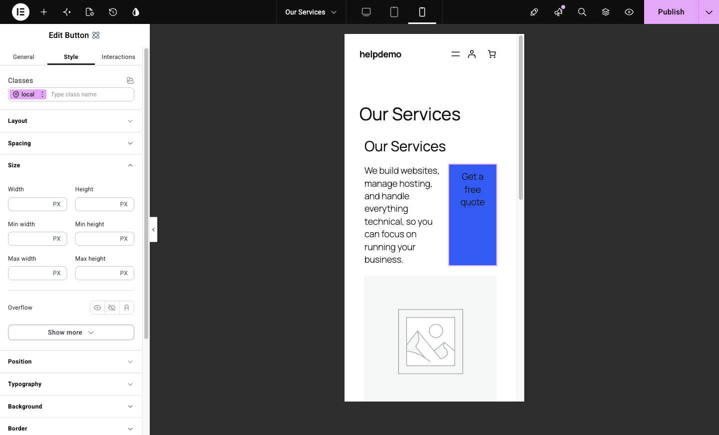 Adjusting a Style size value while in mobile view so the change applies to phones only