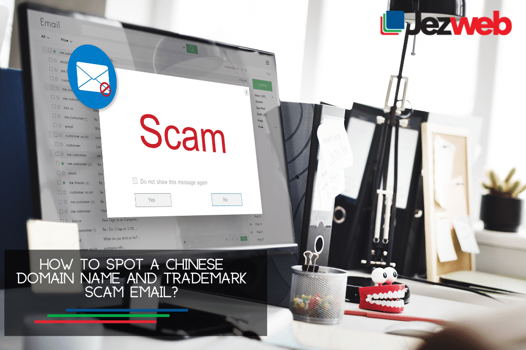 Email scam example showing a fake Chinese registrar notice