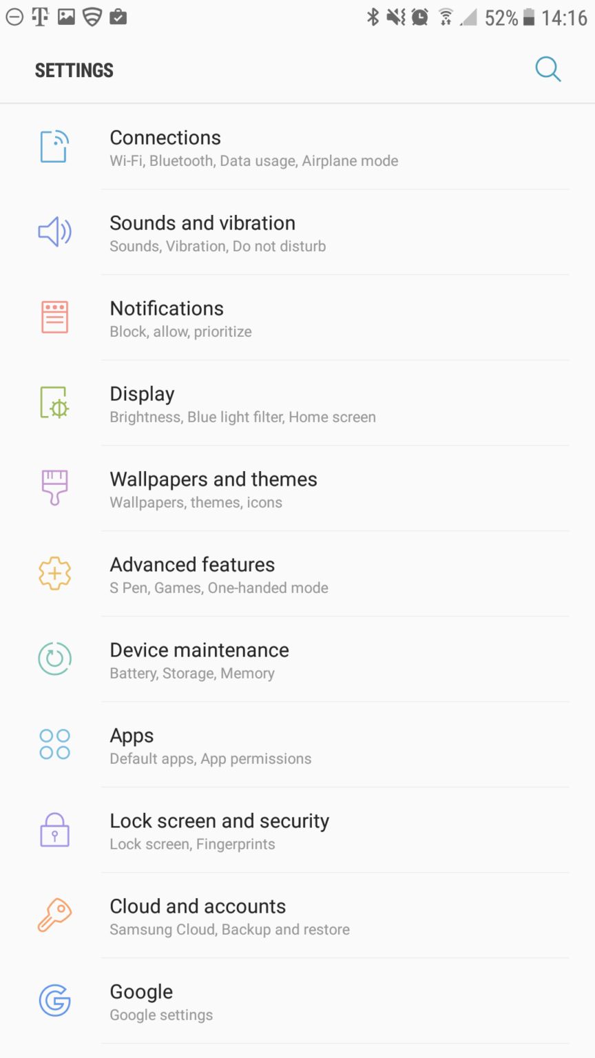 Settings app showing Cloud and Accounts option