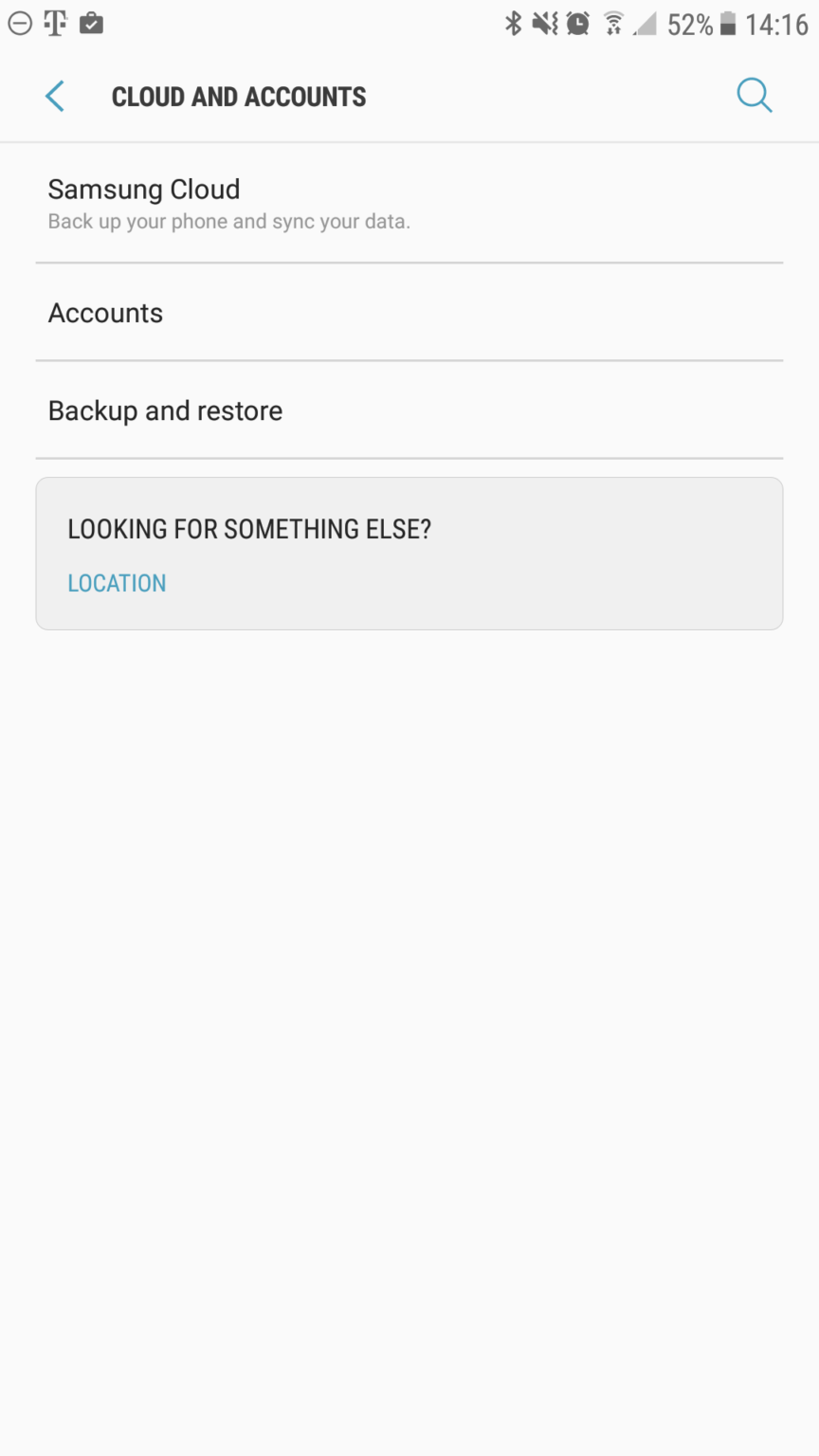 Cloud and Accounts screen with Accounts option