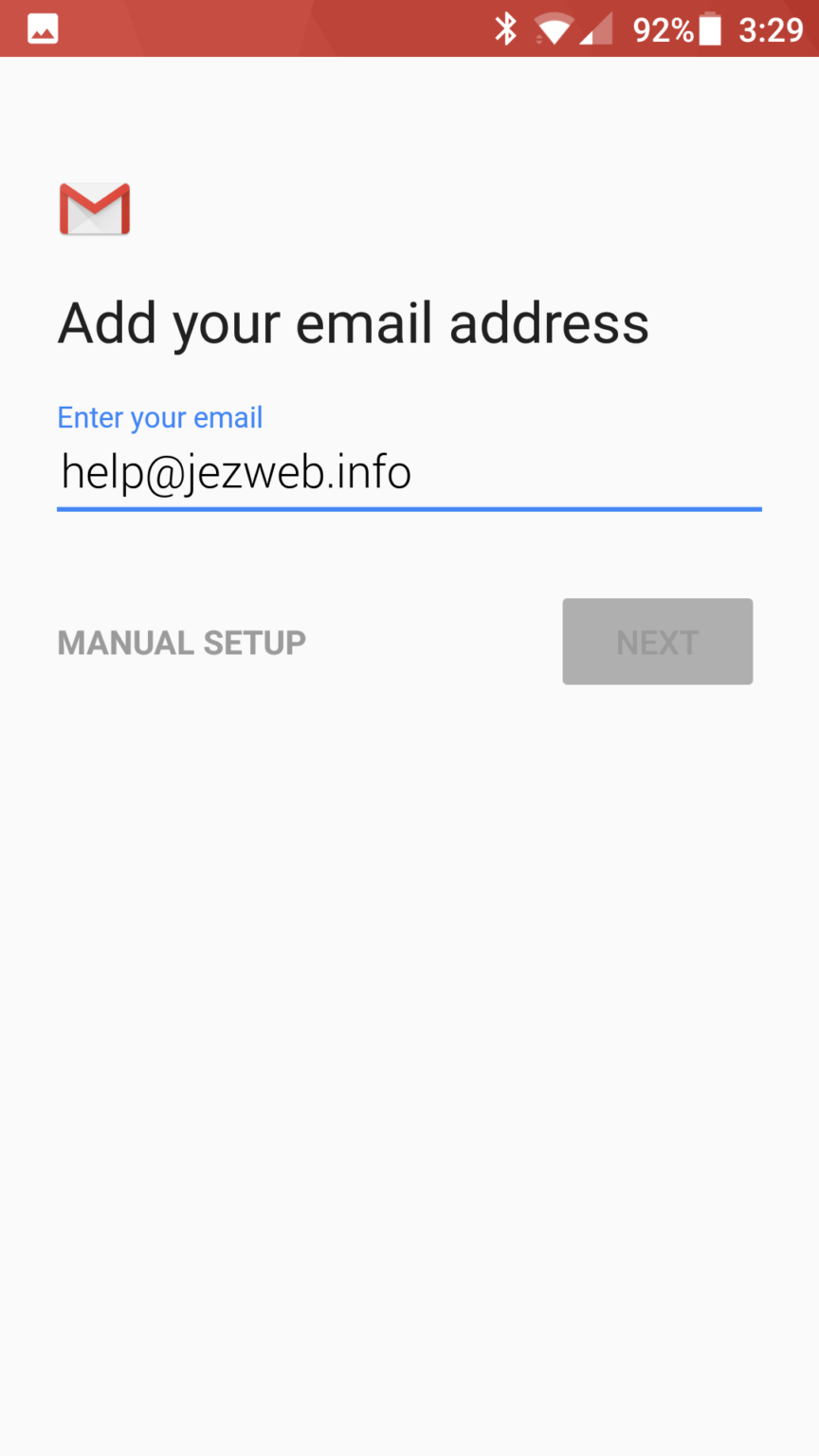 Email address entry screen