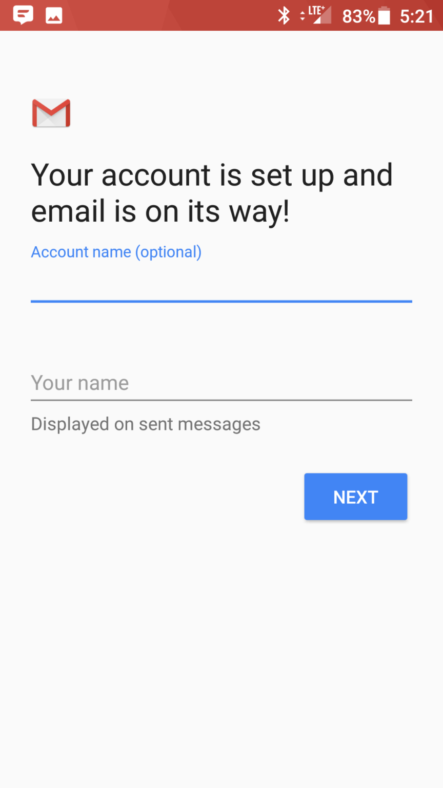 Account name and display name screen