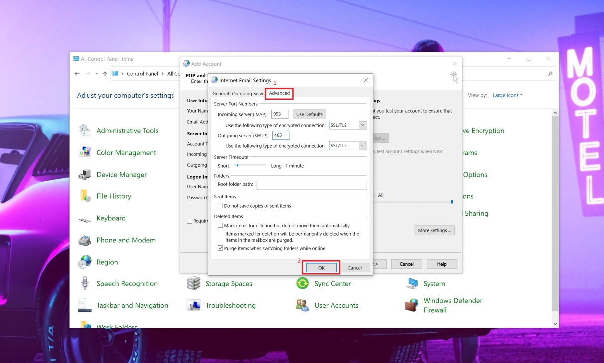 Advanced tab with port settings
