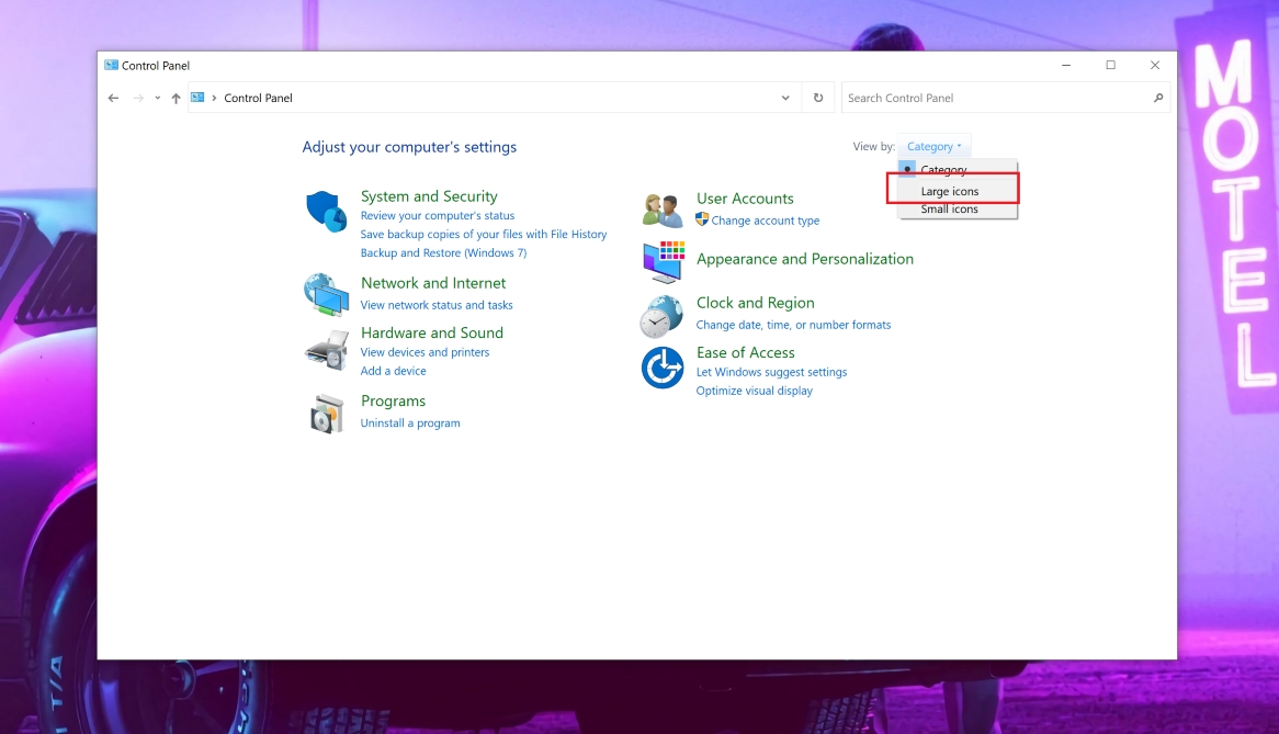 Control Panel View by menu