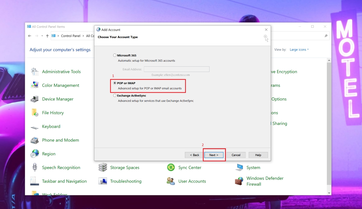 Choose service screen