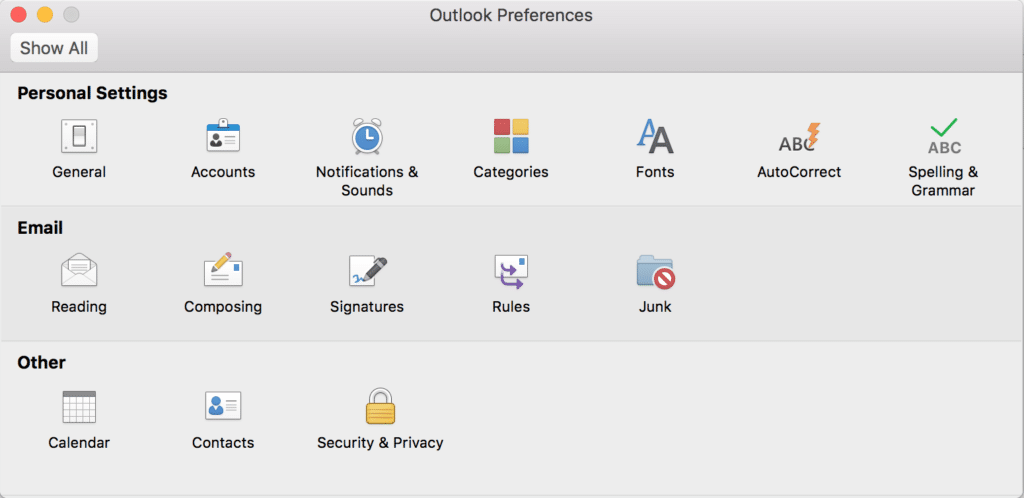 Preferences window with Accounts