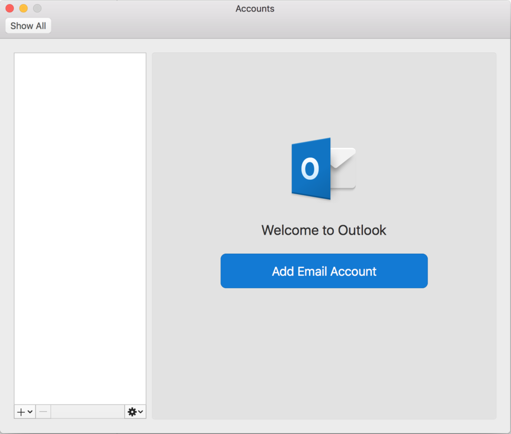 Accounts window with Add Email Account button