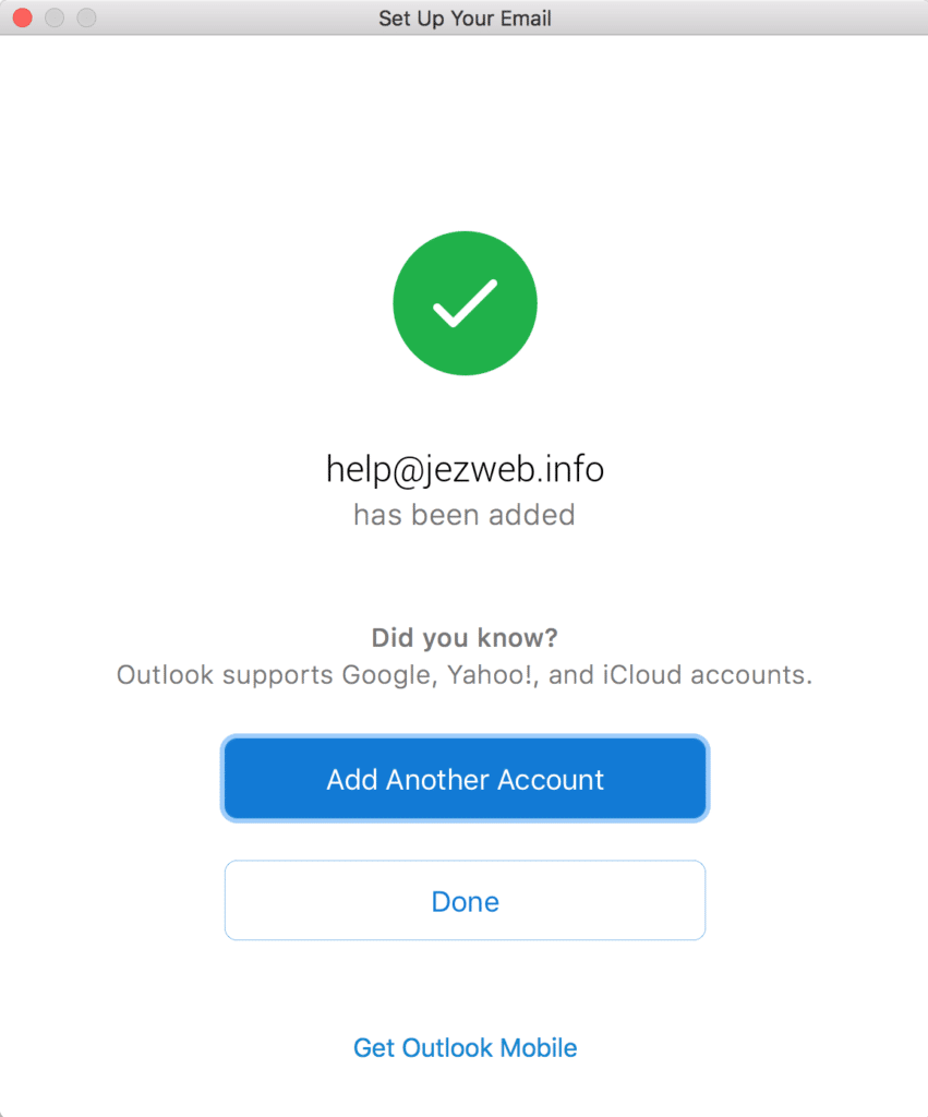 Account added confirmation screen